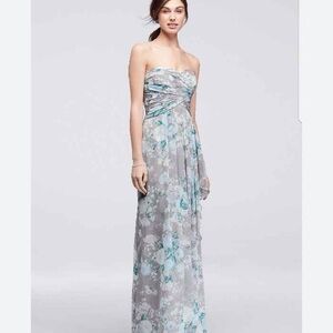 David's Bridal Blue and Gray Ruched Strapless Gown